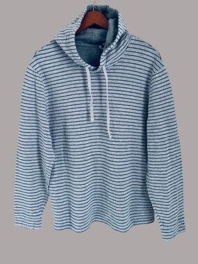 Vince Mens XL Gray & Navy Striped Hoodie Sweatshirt Casual Wear